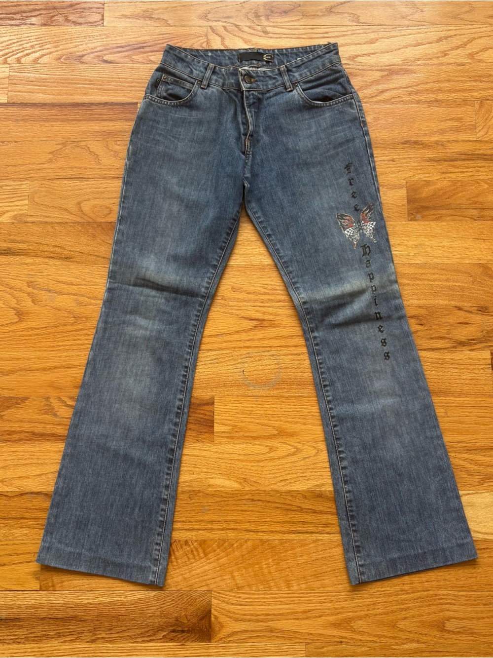 Just Cavalli Blue Flare Jeans with Butterfly Embroidery